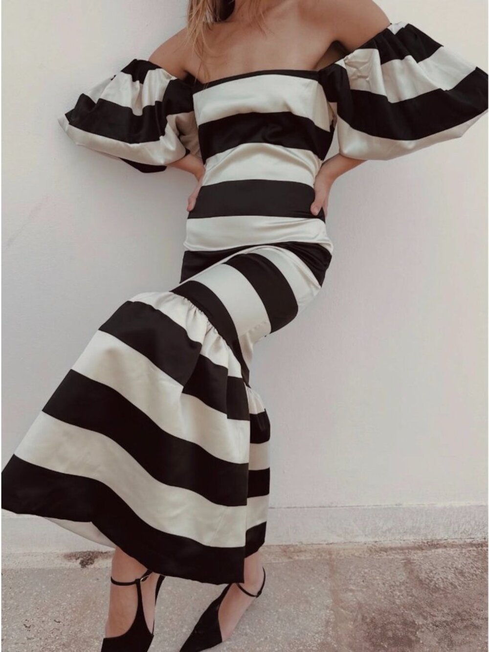 Caroline Constas Angela Gown Black Ivory Stripe Womens Size Large - Picture 2 of 13